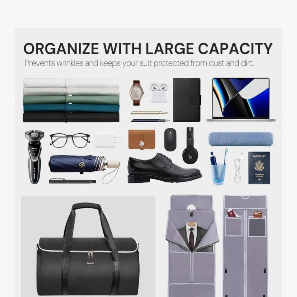 Black Travel Duffel Bag 2 in 1 Garment Bag. NWOT
